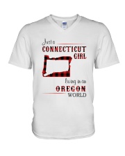 CONNECTICUT GIRL LIVING IN OREGON WORLD V-Neck T-Shirt thumbnail