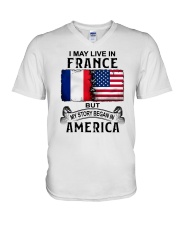 LIVE IN FRANCE BEGAN IN AMERICA V-Neck T-Shirt thumbnail