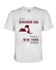 WISCONSIN GIRL LIVING IN NEW YORK WORLD V-Neck T-Shirt thumbnail