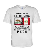 LIVE IN CALIFORNIA BEGAN IN PERU V-Neck T-Shirt tile