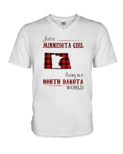 MINNESOTA GIRL LIVING IN NORTH DAKOTA WORLD V-Neck T-Shirt thumbnail