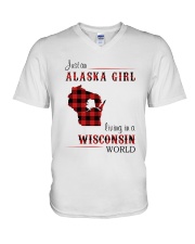 ALASKA GIRL LIVING IN WISCONSIN WORLD V-Neck T-Shirt thumbnail