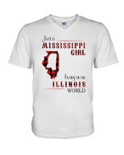 MISSISSIPPI GIRL LIVING IN ILLINOIS WORLD V-Neck T-Shirt tile
