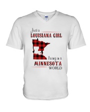 LOUISIANA GIRL LIVING IN MINNESOTA WORLD V-Neck T-Shirt thumbnail