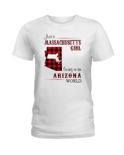 MASSACHUSETTS GIRL LIVING IN ARIZONA WORLD Ladies T-Shirt tile