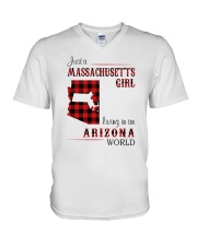 MASSACHUSETTS GIRL LIVING IN ARIZONA WORLD V-Neck T-Shirt tile