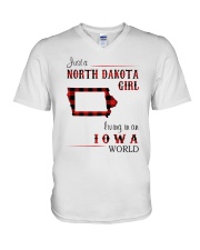 NORTH DAKOTA GIRL LIVING IN IOWA WORLD V-Neck T-Shirt thumbnail