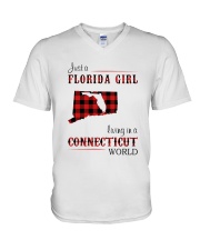 FLORIDA GIRL LIVING IN CONNECTICUT WORLD V-Neck T-Shirt tile