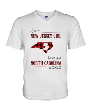 JERSEY GIRL LIVING IN NORTH CAROLINA WORLD V-Neck T-Shirt thumbnail