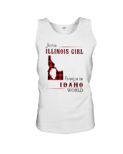 ILLINOIS GIRL LIVING IN IDAHO WORLD Unisex Tank tile