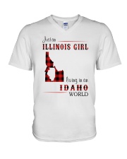 ILLINOIS GIRL LIVING IN IDAHO WORLD V-Neck T-Shirt tile