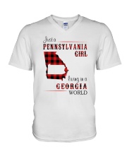 PENNSYLVANIA GIRL LIVING IN GEORGIA WORLD V-Neck T-Shirt tile
