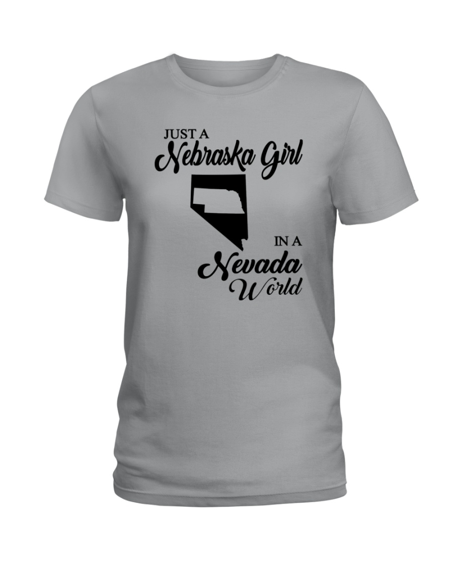 JUST A NEBRASKA GIRL IN A NEVADA WORLD Ladies T-Shirt
