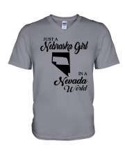 JUST A NEBRASKA GIRL IN A NEVADA WORLD V-Neck T-Shirt thumbnail