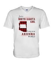 NORTH DAKOTA GIRL LIVING IN ARIZONA WORLD V-Neck T-Shirt tile