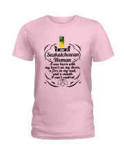 SASKATCHEWAN WOMAN A MOUTH I CAN'T CONTROL Ladies T-Shirt front
