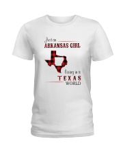 ARKANSAS GIRL LIVING IN TEXAS WORLD Ladies T-Shirt thumbnail