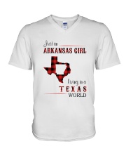 ARKANSAS GIRL LIVING IN TEXAS WORLD V-Neck T-Shirt thumbnail