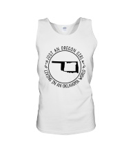 OREGON GIRL LIVING IN OKLAHOMA WORLD Unisex Tank tile