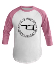 OREGON GIRL LIVING IN OKLAHOMA WORLD Baseball Tee tile