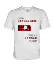 ALASKA GIRL LIVING IN KANSAS WORLD V-Neck T-Shirt thumbnail