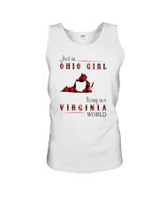 OHIO GIRL LIVING IN VIRGINIA WORLD Unisex Tank tile