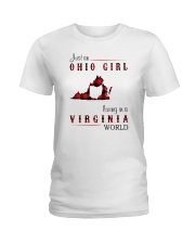 OHIO GIRL LIVING IN VIRGINIA WORLD Ladies T-Shirt tile