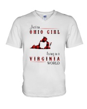 OHIO GIRL LIVING IN VIRGINIA WORLD V-Neck T-Shirt tile