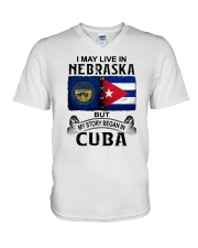 LIVE IN NEBRASKA BEGAN IN CUBA V-Neck T-Shirt tile