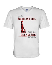 MARYLAND GIRL LIVING IN DELAWARE WORLD V-Neck T-Shirt thumbnail