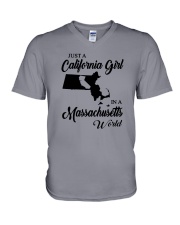 JUST A CALIFORNIA GIRL IN A MASSACHUSETTS WORLD V-Neck T-Shirt thumbnail