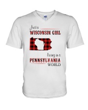WISCONSIN GIRL LIVING IN PENNSYLVANIA WORLD V-Neck T-Shirt thumbnail