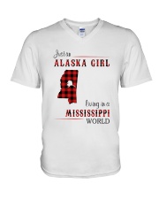 ALASKA GIRL LIVING IN MISSISSIPPI WORLD V-Neck T-Shirt tile