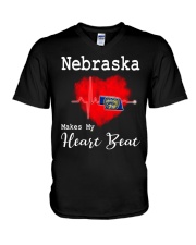 Nebraska Makes My Heart Beat V-Neck T-Shirt tile