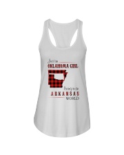 OKLAHOMA GIRL LIVING IN ARKANSAS WORLD Ladies Flowy Tank tile