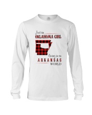 OKLAHOMA GIRL LIVING IN ARKANSAS WORLD Long Sleeve Tee tile