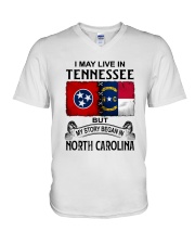 LIVE IN TENNESSEE BEGAN IN NORTH CAROLINA V-Neck T-Shirt tile