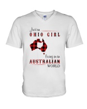 OHIO GIRL LIVING IN AUSTRALIAN WORLD V-Neck T-Shirt tile