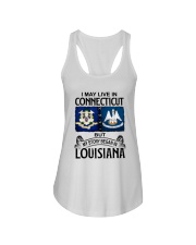 LIVE IN CONNECTICUT BEGAN IN LOUISIANA Ladies Flowy Tank tile