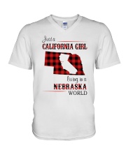 CALIFORNIA GIRL LIVING IN NEBRASKA WORLD V-Neck T-Shirt thumbnail