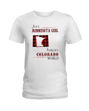 MINNESOTA GIRL LIVING IN COLORADO WORLD Ladies T-Shirt tile