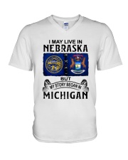 LIVE IN NEBRASKA BEGAN IN MICHIGAN V-Neck T-Shirt tile