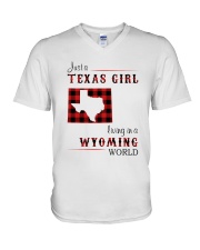 TEXAS GIRL LIVING IN WYOMING WORLD V-Neck T-Shirt thumbnail