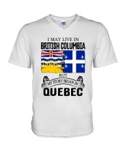 LIVE IN BRITISH COLUMBIA BEGAN IN QUEBEC ROOT V-Neck T-Shirt thumbnail