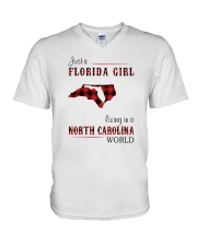 FLORIDA GIRL LIVING IN NORTH CAROLINA WORLD V-Neck T-Shirt thumbnail