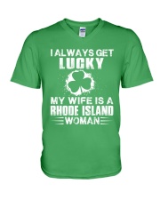 I Alaways Get Lucky Rhode Island Woman V-Neck T-Shirt tile