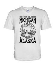 LIVE IN MICHIGAN HEART AND SOUL IN ALASKA V-Neck T-Shirt tile