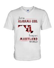 ALABAMA GIRL LIVING IN MARYLAND WORLD V-Neck T-Shirt thumbnail