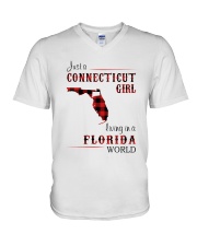 CONNECTICUT GIRL LIVING IN FLORIDA WORLD V-Neck T-Shirt thumbnail