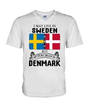 LIVE IN SWEDEN BEGAN IN DENMARK ROOT V-Neck T-Shirt thumbnail